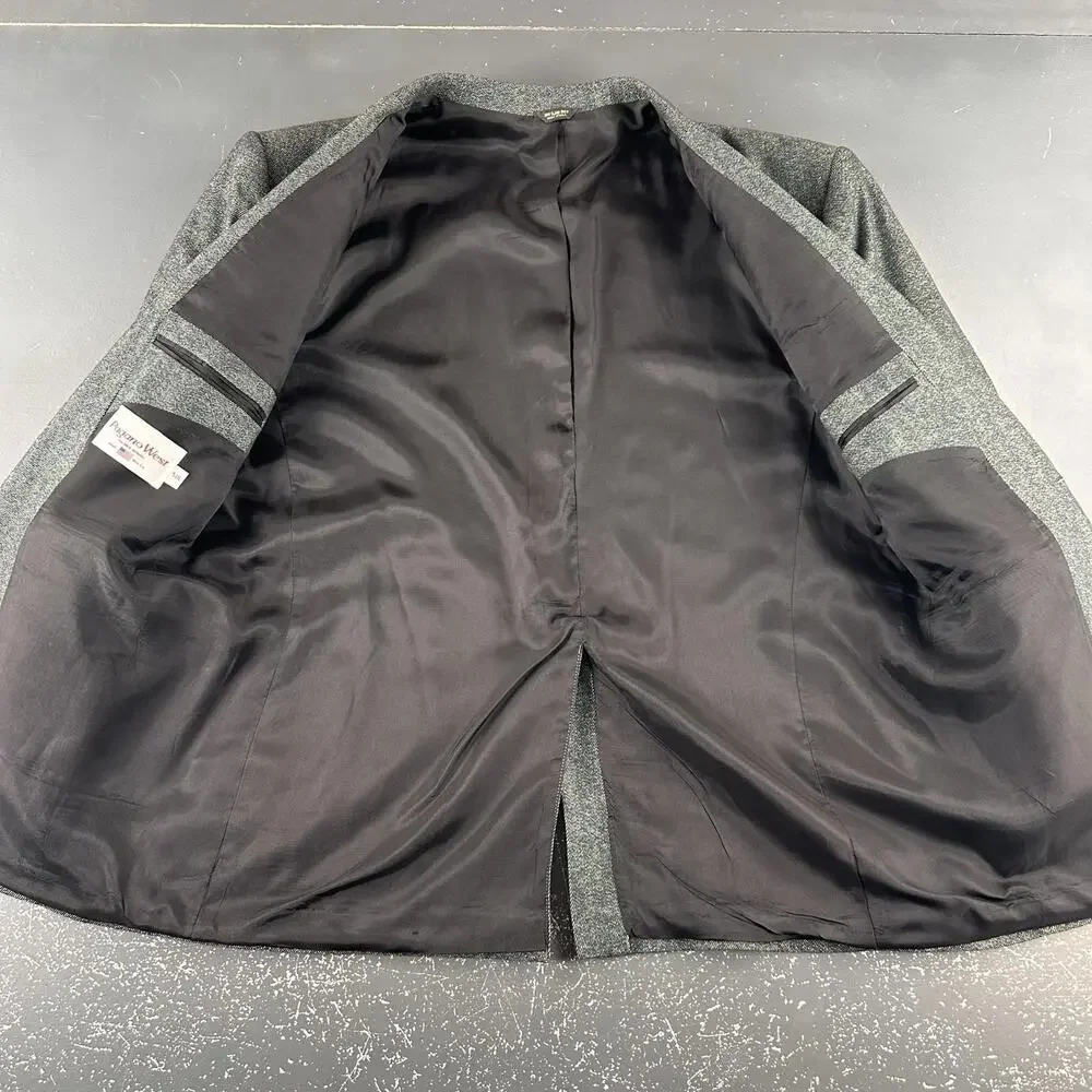 VTG Pagano West Western Blazer Mens 50L Black Wool Chambray Denim USA NWT - Picture 2 of 9